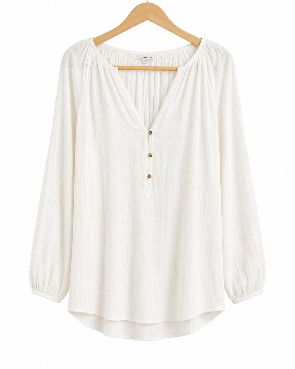 O'Neill Women Small White Cotton Gauze Mini Dress Long Sleeve Peasant Top